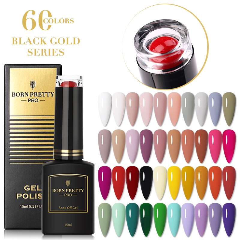 BORN PRETTY Pro 15ml Nail Gel Polish 60 Colors All For Manicure Soak Off UV Gel Base Gel Top Coat Semi-Permnaent Nail Art Design
