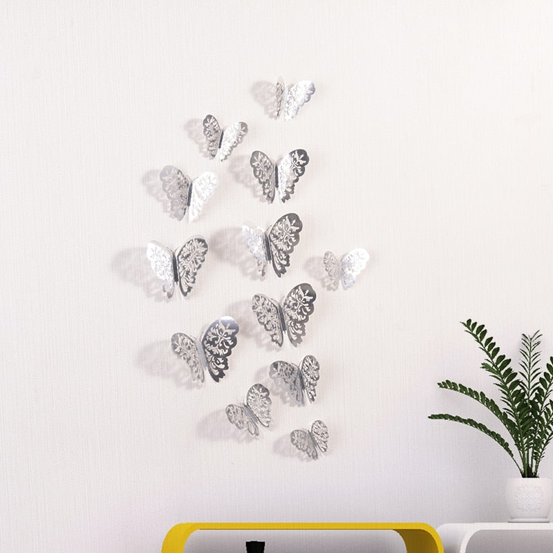 12/24 Pcs/Set Mirror Wall Stickers Decal Butterflies 3D Mirror Wall Art Party Wedding DIY Home Decors stickers Fridge Wall Decal