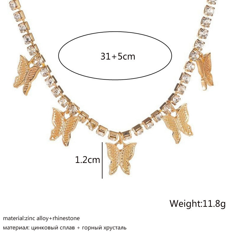 Crystal Butterfly Pendants Women Chokers Personality Gold Color Hollow Chain Choker Necklaces for Ladies Punk Collar jewellery