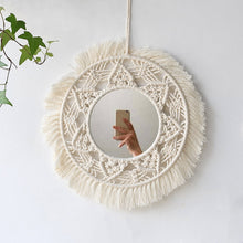 Load image into Gallery viewer, Hanging Wall Decorative Mirror With Macrame Fringe Round Boho Home Decor for Apartment Living Room Bedroom Baby Nursery Decor