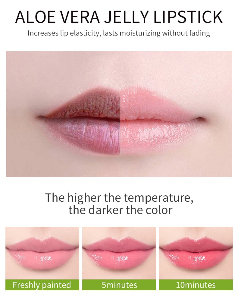 Aloe Vera Lipstick Lip Balm Lip Gloss Moisturizing Warm Feeling Color Changing Jelly Lipstick Long Lasting Lip Makeup TSLM2