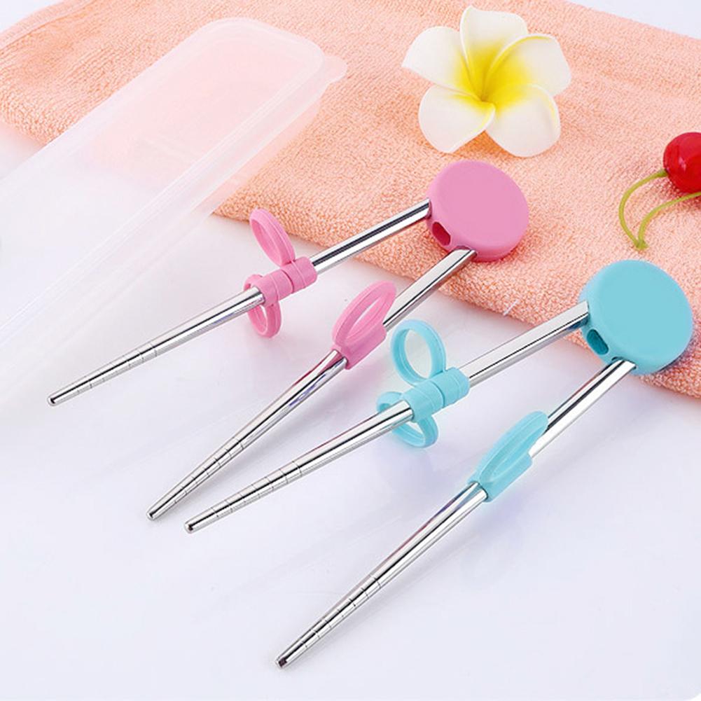 1 Pair Learning Training Chopsticks Stainless Steel Chinese Food Stick Cute Kids Children Reusable Tableware Kitchen Accessories