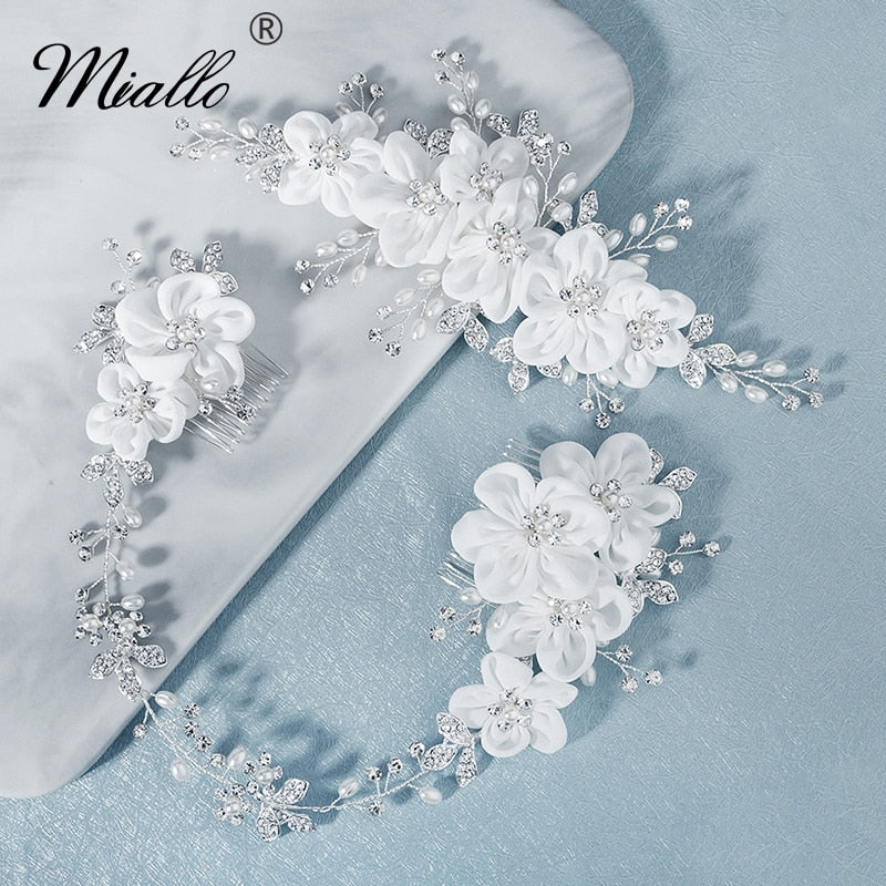 Miallo Handmade Flower Hair Comb Clips for Women Accessories Silver Color Bridal Wedding Hair Jewelry Prom Bride Headpiece Gifts