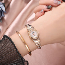 Load image into Gallery viewer, Women Bracelet Watch Rose Gold Fashion Luxury Stainless Steel Wrist Watch Rhinestone Ellipse Creative Ladies Dress Quartz Watch