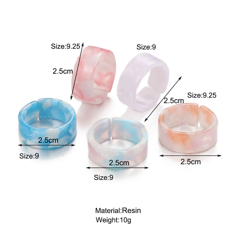 17KM Korean Colorful Transparent Resin Acrylic Rings Set for Women Trendy Geometric Square Round Ring Wedding Jewelry