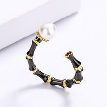 Load image into Gallery viewer, CIZEVA Original Design Bamboo Shape Nature Freshwater Pearls Ring Exaggerated Cocktail Punk Rings for Women Tungsten Jewelry