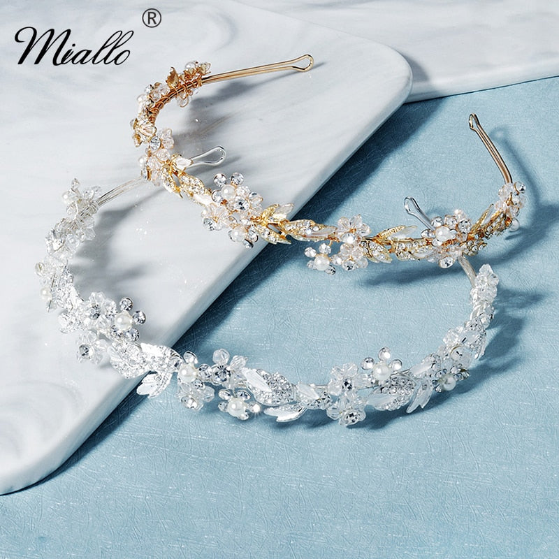 Miallo Fashion Flower Crystal Headbands for Women Hair Accessories Silver Color Crown Wedding Bridal Hair Jewelry Headpiece Gift
