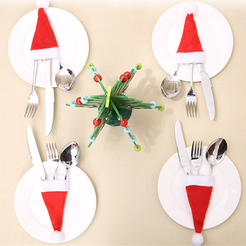 10PC Tableware Holder bag Christmas hat Christmas 2020 Christmas Decorations home decoration accessories Kitchen Tableware Holde