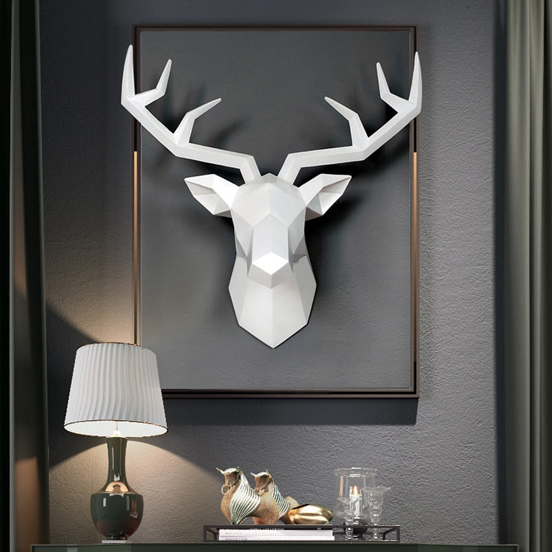 Home Decoration Accessories,3D Deer Head,Statue,Sculpture,Wall Decor,Animal Figurine Miniature,Modern,Living Room,Decorative Art