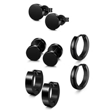 Load image into Gallery viewer, 1 Set Different Types Shape Unisex Black Color Stainless Steel Piercing Earring For Women Men Punk Gothic Barbell Earring