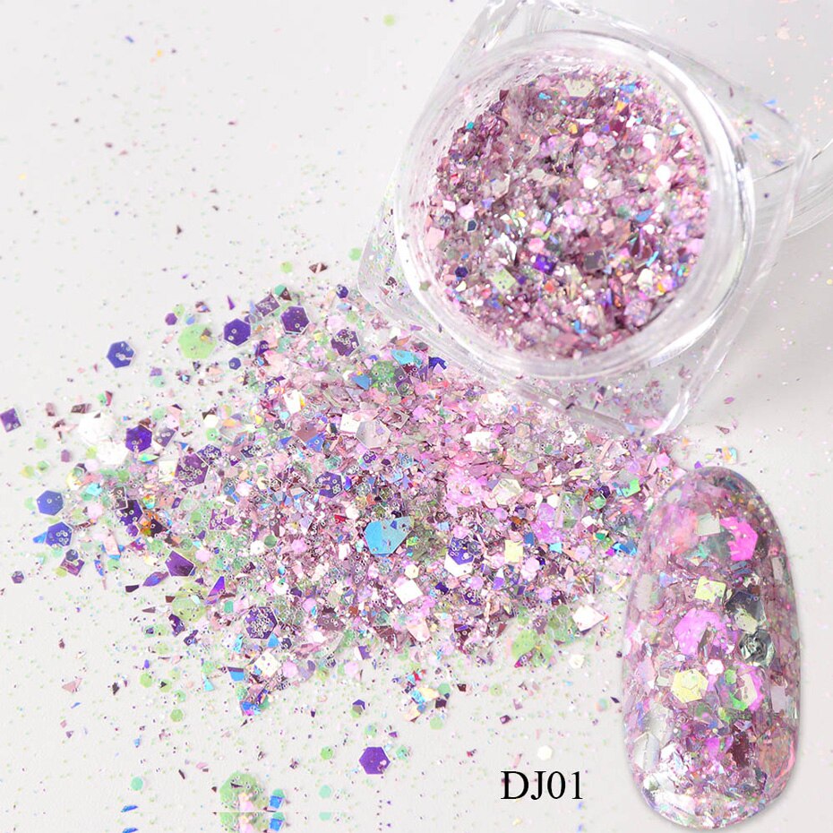 12 Colors 3D Hexagon Nail Sequins Flakes Mermaid Nail Art Glitter Powder Sparkly Pigment Polish Manicure Decorations NTDJ01-12
