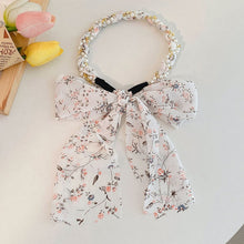 Load image into Gallery viewer, Summer Floral Print Long Ribbon Hairband Pearl Braided Headband Streamers Hair Hoop For Girls Korea Sweets Hair Accessories