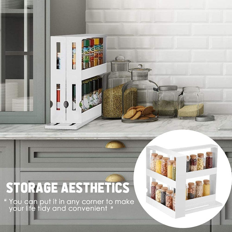Rotating Storage Rack Kitchen Organizer Spice Storage Rack Cabinet Holder Multifunctional Makeup Storage Bathroom Trolley
