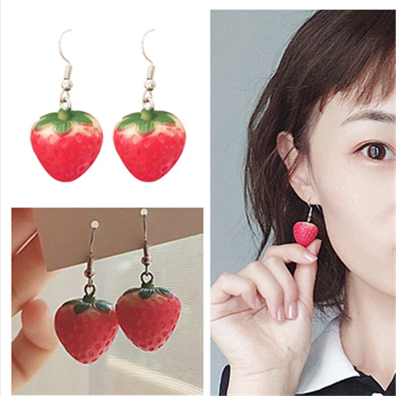Stereo Simulation Red Strawberry Dangle Earring New Fruit Strawberry Earring Female Lovely Sweet Girl for Women Jewelry Gifts
