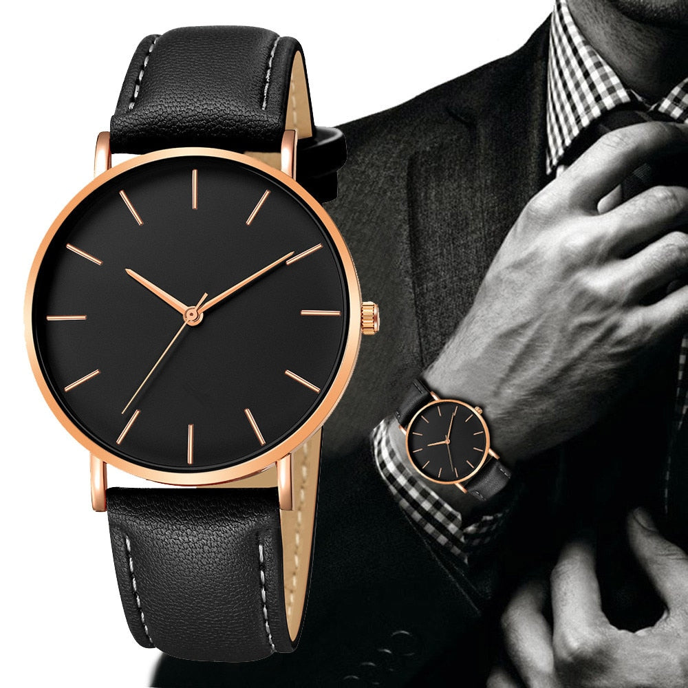 Luxury Men&#39;s Watch 2019 New Fashion Simple Leather Gold Silver Dial Men Watches Casual Quartz Clock Relogio Erkek Kol Saati