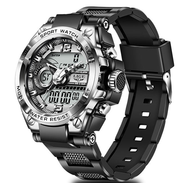 LIGE Men Military Watch Top Brand 50m Waterproof Wristwatch LED Alarm Clock Sport Watch Male relogios masculino Sport Watch Men