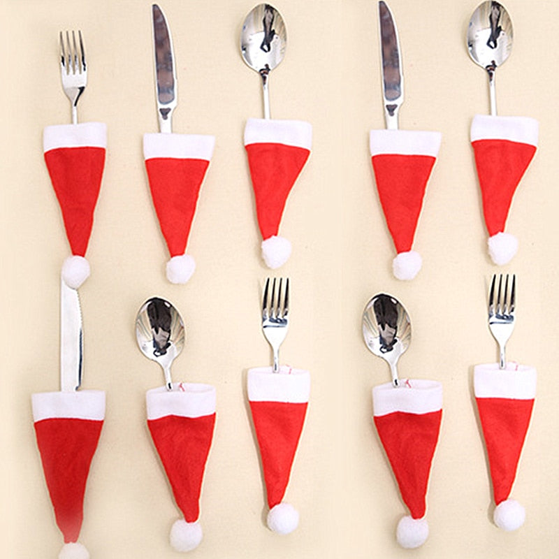 10PC Tableware Holder bag Christmas hat Christmas 2020 Christmas Decorations home decoration accessories Kitchen Tableware Holde