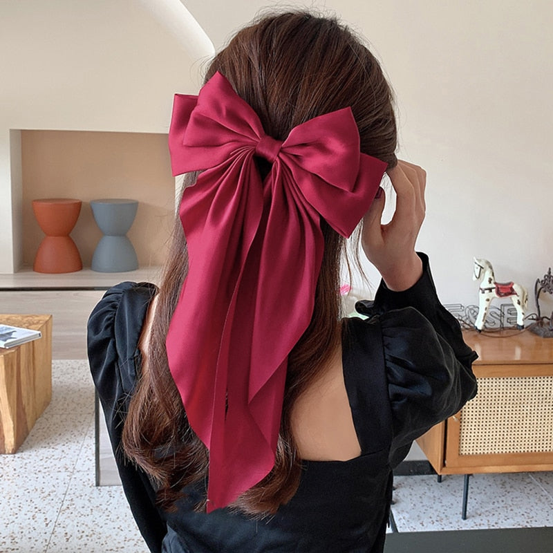 New Women Large Bow Hairpin Summer Chiffon Big Bowknot Stain Bow Barrettes Women Solid Color Ponytail Clip Hair Accessories