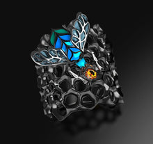 Load image into Gallery viewer, CIZEVA Original Design Rings for Women Vintage Cute Enamel Bee Honeycomb Exaggerated Punk Ring Cocktail Party Rings Jewelry