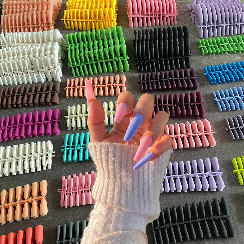 24pcs Mix Colors Matte Super Long Coffin False Nail Ballet Press on Nails Tips for Nails Art Artificial Fingernails Fake Nail