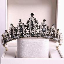 Load image into Gallery viewer, Baroque Black Crystal Big Round Bridal Tiaras Crowns Pageant Prom Diadem Rhinestone Veil Tiara Headband Wedding Hair Accessories