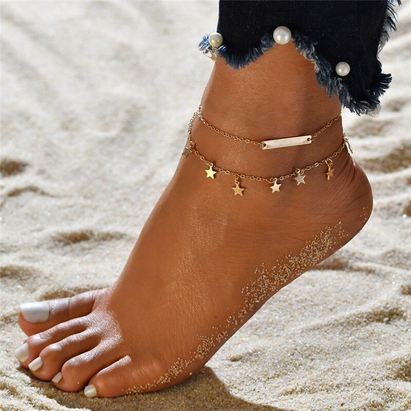 TOBILO 3PCS/Lot Bohemian Sequins Anklets For Women Fashion Gold Color Bracelet Anklet on the Leg Beach Foot Accessories