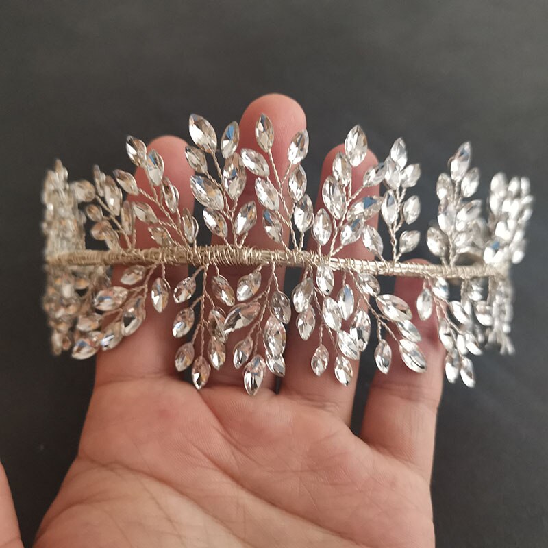 SLBRIDAL Handmade 3 Colors Crystal Rhinestones Bridal Tiara Headband Wedding Crown Hair Accessories Bridesmaids Women Jewelry