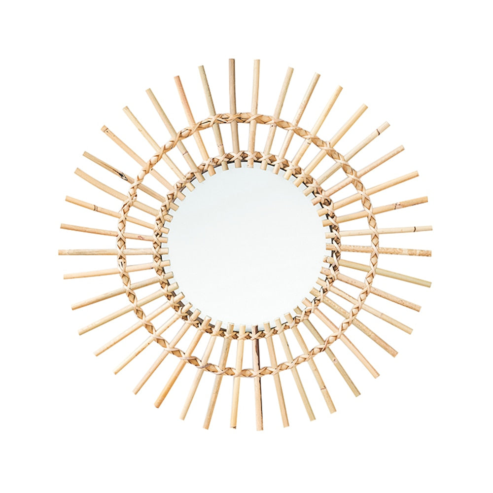 Rattan Innovative Art Decor Round Makeup Mirror Dressing Bathroom Wall Hanging Mirror Nordic Wall Hanging Makeup Mirror