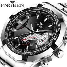 Load image into Gallery viewer, FNGEEN Luxury Men&#39;s Watches Stainless Steel Band Fashion Waterproof Quartz Watch For Man Calendar Male Clock Reloj Hombre S001