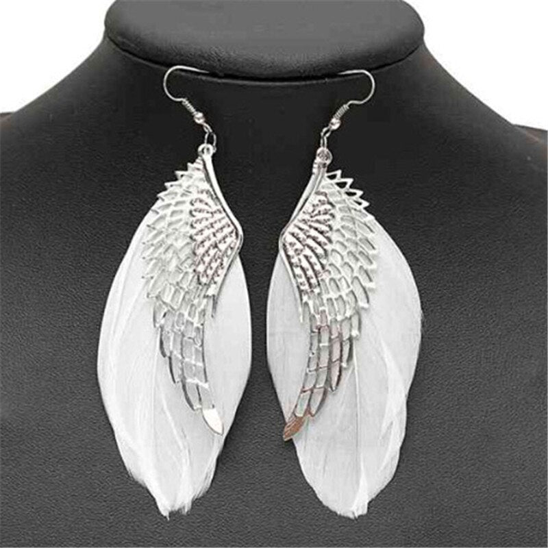 1Pair Feather Earrings Fashion Vintage Feather Angel Wind Stassel Long Drop Dangle Hook Earrings For Women Earrings Party Gifts