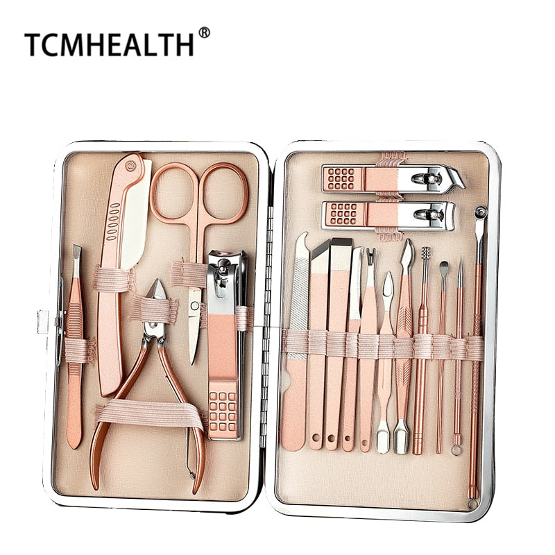 TCMHEALTH Manicure Set  Household Pedicure Sets Nail Clipper Stainless Steel Professional Nail Cutter Tools with Travel Case Kit