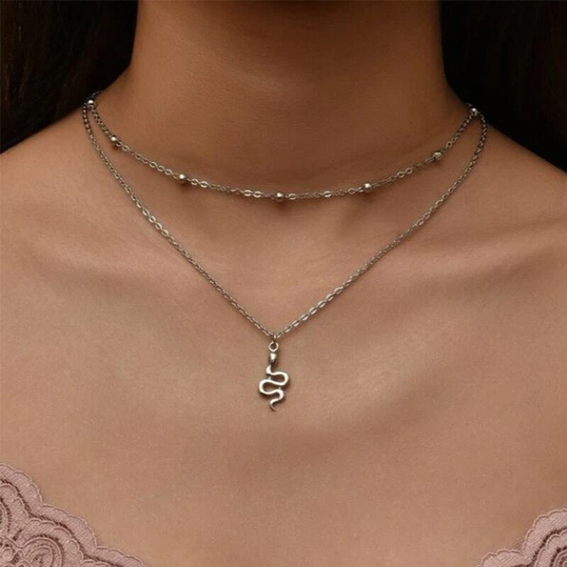 Kpop Women Neck Chain Snake Choker Necklaces On The Neck Double Layer Pendant Jewelry Chocker Collar For Girls Checker Goth