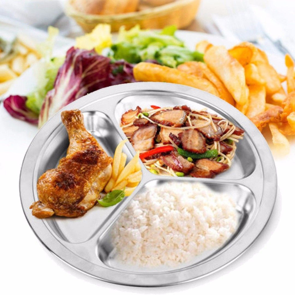 Stainless Steel Dinner Plate 3 Sections Round Divided Dish Children Fruit Snack Tray Baby Bowls Kitchen Tableware Dia 22/24/26cm