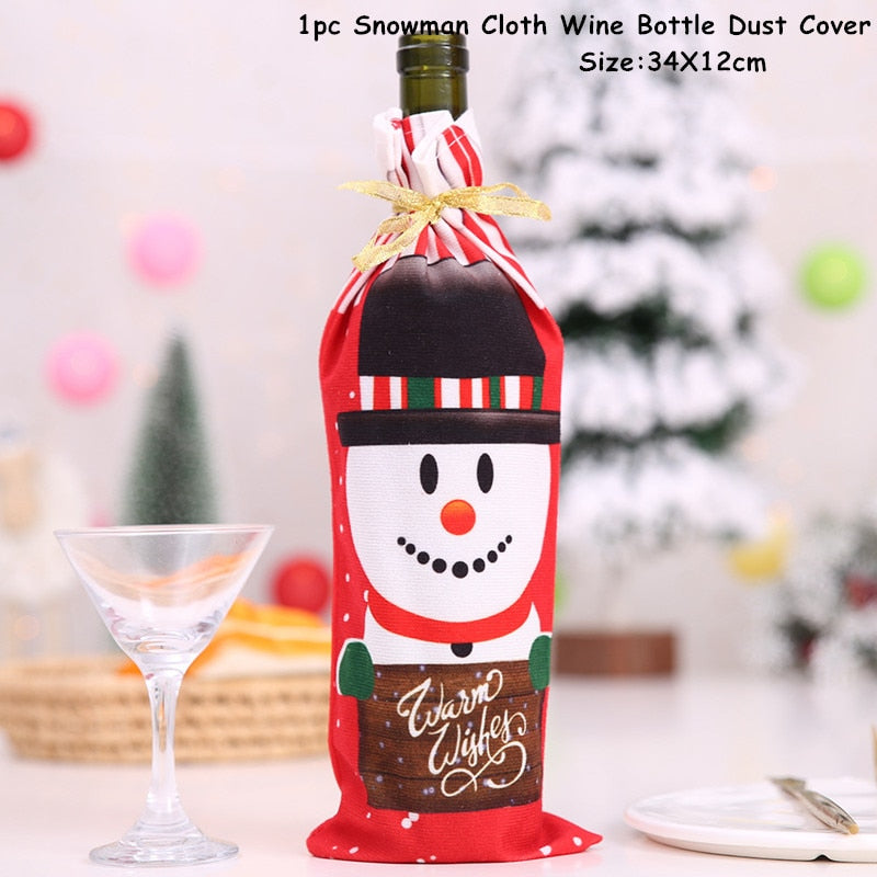 Xmas Wine Bottle Dust Cover Noel Navidad Christmas Decoration for Home Dinner Decor Christmas Gift Tree Ornament New Year 2023