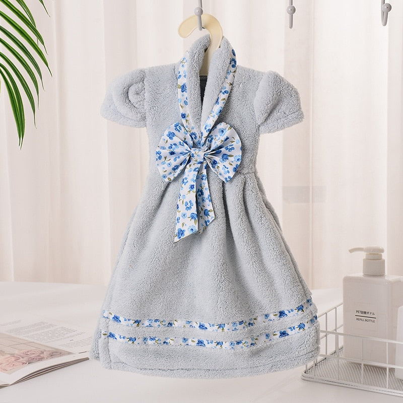 Bathroom Cute Hanging Towel Coraline Bow-knot Skirt Soft Thick Printed Flower Girls Dress Hand Towel for Children to Wipe Hands