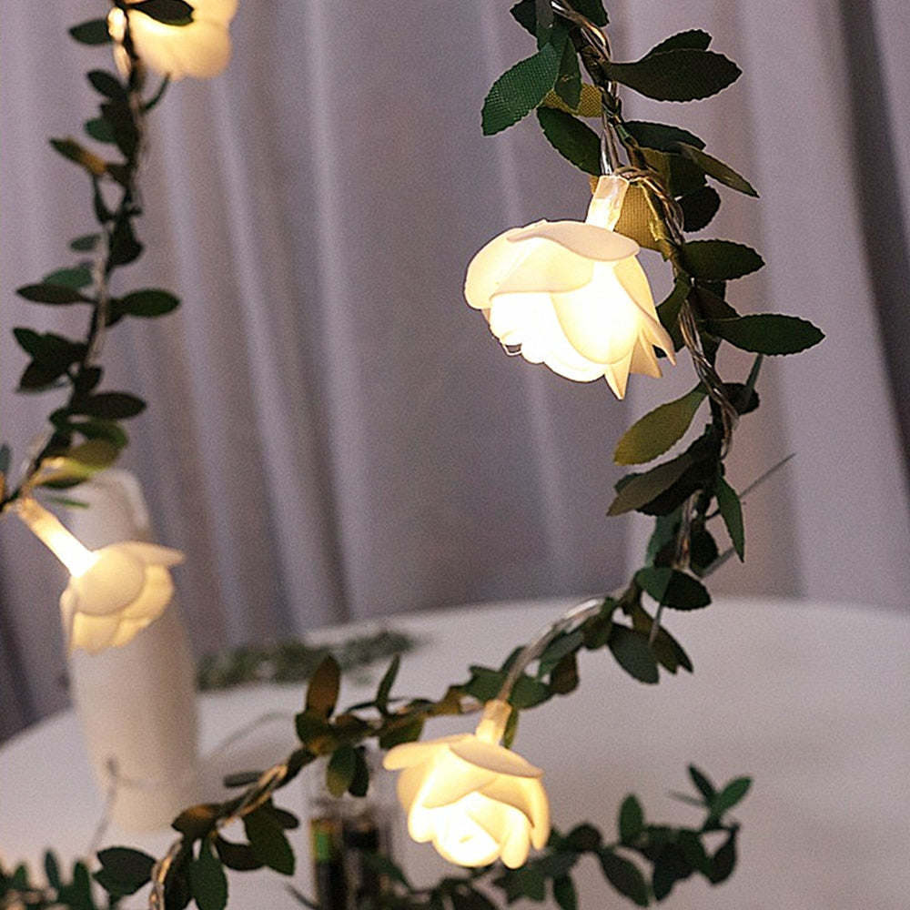 6M/3M/1.5M Rose Flower LED Christmas Garland Fairy String Lights USB /Battery Operated Outdoor For Wedding Garden Party  Decor