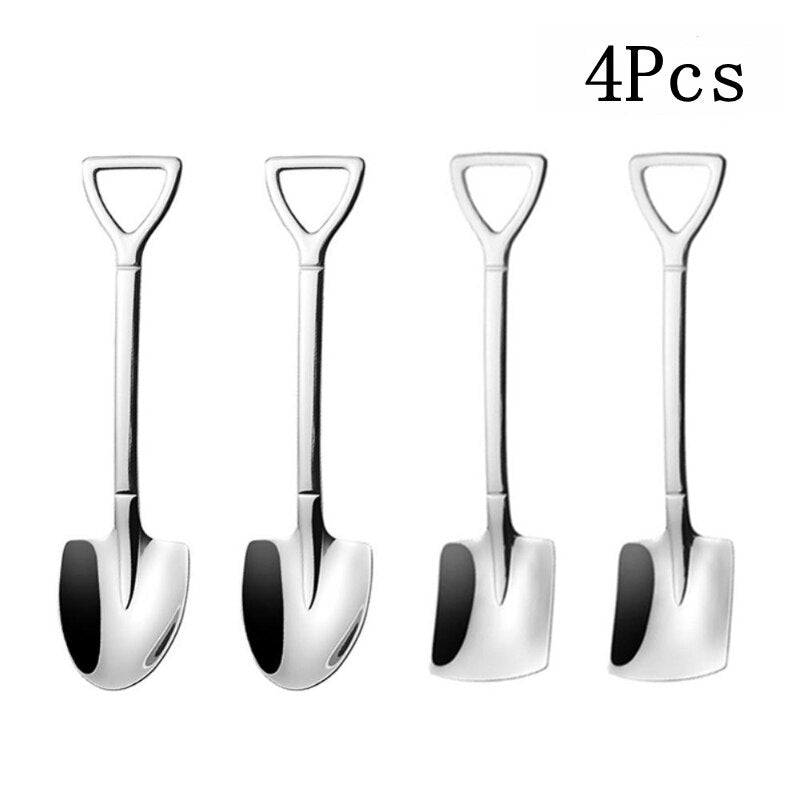 2/4PCS Thicken Coffee Spoon Tea-spoon Cutlery Set Stainless Steel Retro Iron Shovel Ice Cream Spoon Scoop Creative Spoon