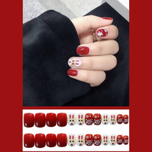Load image into Gallery viewer, 24pcs Red Matte Glitter Pink False Nail Design Short Fake Nail Wine Red Frosted Press On Nails Love Pattern Nail Art Beauty