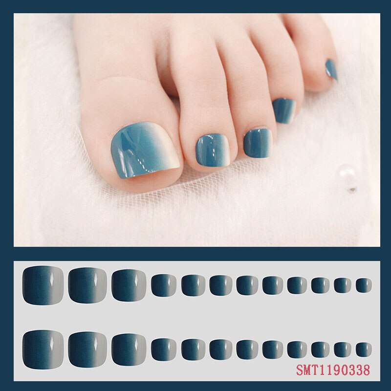 False Toe Nails Summer Full Coverage Nail Art Pattern Removable Stickers With Glue 24pcs