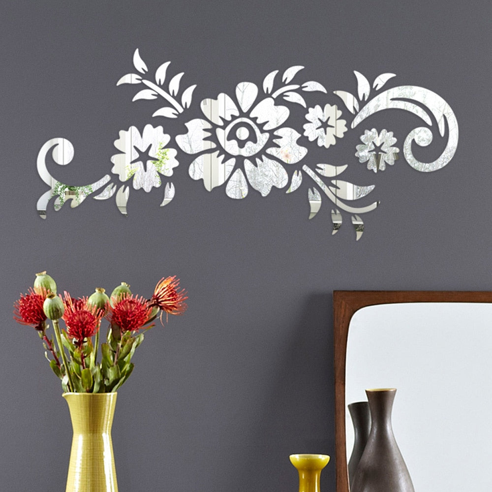 New Flowers Leaf Wall Sticker DIY Stickers Mirror Stickers Decal  For Living Room Bedroom Bathroom Nordic Decor Vanity Small Mir