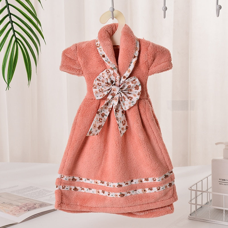 Bathroom Cute Hanging Towel Coraline Bow-knot Skirt Soft Thick Printed Flower Girls Dress Hand Towel for Children to Wipe Hands
