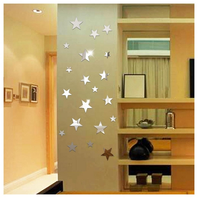 20pcs  3D DIY Mirror Wall Sticker star shape Self Stickers Decal Living Room Home Decor Creative Wall Decoration