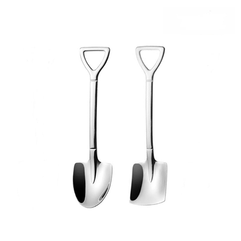 2/4PCS Thicken Coffee Spoon Tea-spoon Cutlery Set Stainless Steel Retro Iron Shovel Ice Cream Spoon Scoop Creative Spoon