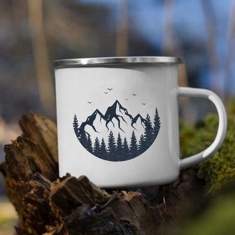 Night Forest Mountain Print Enamel Creative Coffee Tea Water  Milk Cups Camping Mugs Handle Drinkware Vacation Hiking Mug Gifts