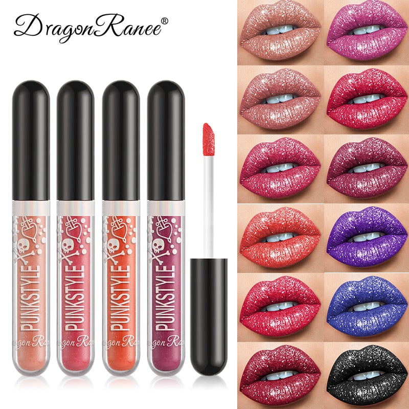 12 Colors Diamond Lip Gloss Non-stick Cup Metal Pearlescent Liquid Lipstick Glitter Waterproof Lasting Lip Makeup Cosmetic TSLM1