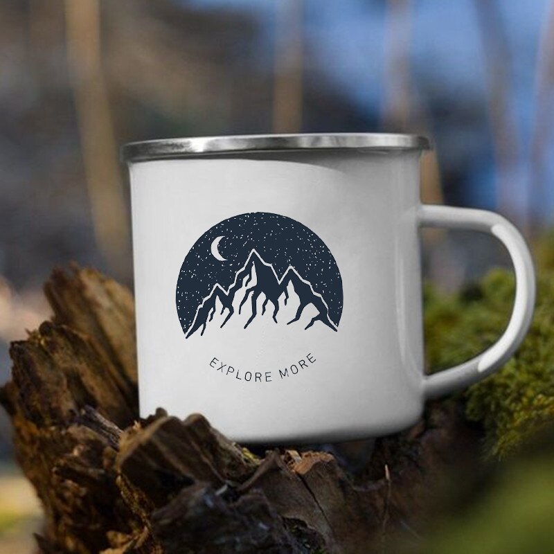 Night Forest Mountain Print Enamel Creative Coffee Tea Water  Milk Cups Camping Mugs Handle Drinkware Vacation Hiking Mug Gifts