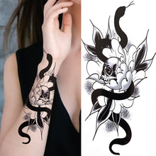 Load image into Gallery viewer, Clock Flower Tattoo Sticker Fake Tiger Lion Deer Snake Temporary Tattoo For Women Kids Black Evil Skull Tribal Totem Tatoo Paper