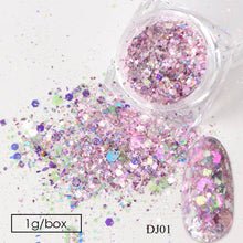 Load image into Gallery viewer, 12 Colors 3D Hexagon Nail Sequins Flakes Mermaid Nail Art Glitter Powder Sparkly Pigment Polish Manicure Decorations NTDJ01-12