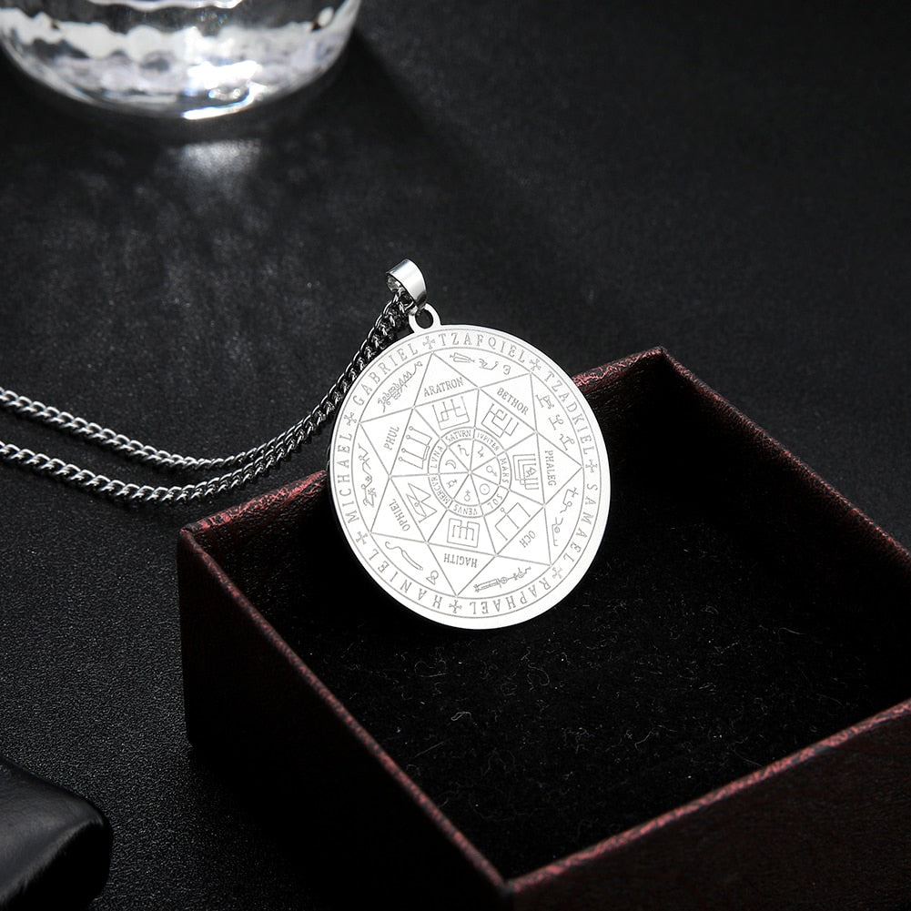 Teamer Seal of Solomon Seven Archangel Necklace Stainless Steel Saint Michael Pendant Jewelry Engraving for Man Amulet Gifts