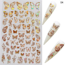 Load image into Gallery viewer, 1pc Holographic 3D Butterfly Nail Art Stickers Adhesive Sliders Colorful DIY Golden Nail Transfer Decals Foils Wraps Decorations